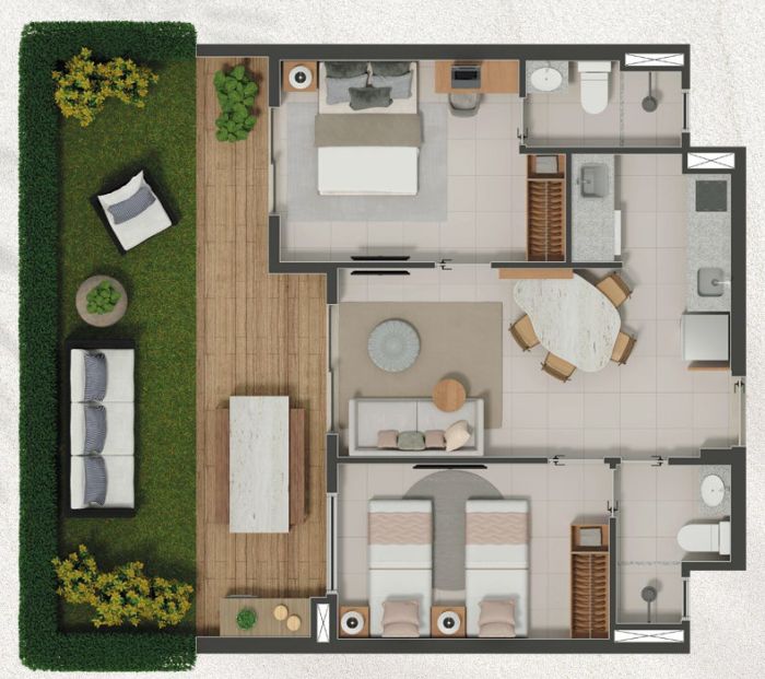 Planta 74,94 e 79,62m2